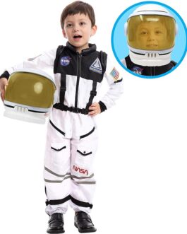 Spooktacular Creations Astronaut Costume with Helmet for Kids, Space Suit, Space Jumpsuit for Halloween Boys Girls Pretend Role Play Dress Up (White)-M
