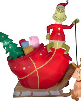 Gemmy 19836 Airblown Grinch and Max in Sleigh Christmas Inflatable
