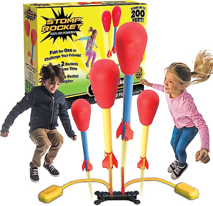 Stomp Rocket Original Dueling Rocket Launcher for Kids - Soars 200 Ft - 4 Rockets and Multi-Player Adjustable Launcher Stand - Fun Outdoor Toy and Gift - Boys or Girls Age 5+ Years Old
