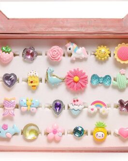 PinkSheep Little Girl Jewel Rings in Box, Adjustable, No Duplication, Girl Pretend Play and Dress Up Rings (24 Lovely Ring)