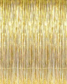 GOER 3.2 ft x 9.8 ft Metallic Tinsel Foil Fringe Curtains Party Photo Backdrop Party Streamers for Birthday,Graduation,New Year Eve Decorations Wedding Decor (1 Pack, Gold)