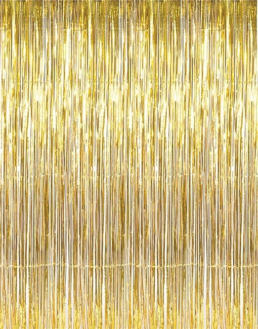 GOER 3.2 ft x 9.8 ft Metallic Tinsel Foil Fringe Curtains Party Photo Backdrop Party Streamers for Birthday,Graduation,New Year Eve Decorations Wedding Decor (1 Pack, Gold)
