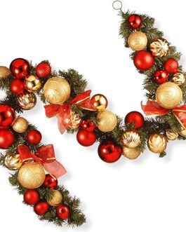 National Tree Company Artificial Christmas Garland, Green, Evergreen, Decorated with Ball Ornaments, Ribbon Bows, Christmas Collection, 9 Feet