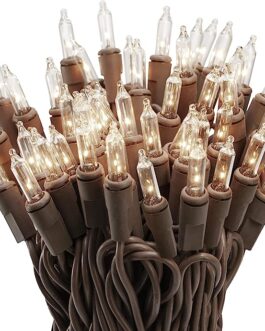 612 Vermont 100 Clear Mini Christmas String Lights on Brown Wire Cord, UL Approved for Indoor/Outdoor Use, 18 Foot of Lighted Length, 20 Foot of Total Length