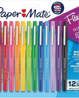 Paper Mate Flair Felt Tip Pens, Medium Point (0.7mm), Assorted Colors, 12 Count