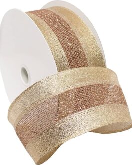 Morex Ribbon 7724.60/20-430 Wired Dimensions 2.5″ X 20 YD Wired Ribbon, Blush/Gold, Arts & Crafts Roll for Wedding Decor and Christmas Decor, Rustic Christmas Decorations Indoor Home Decor