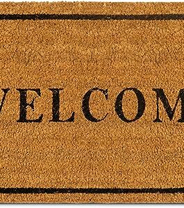 PLUS Haven Coco Coir Door Mat with Heavy Duty Backing, Welcome Doormat