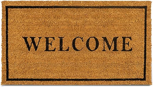PLUS Haven Coco Coir Door Mat with Heavy Duty Backing, Welcome Doormat