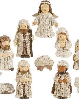 RAZ Imports Winter Cottage 8.75 Inch Christmas Nativity Set 10 Piece Set