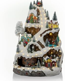 Alpine Corporation 18″ H Indoor Animated Winter Wonderland Set with LED Lights and Music