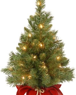 National Tree Company Pre-lit Artificial Mini Christmas Tree | Includes Small Lights and Cloth Bag Base | Majestic Fir – 2 ft