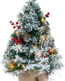 Joiedomi 24″ Snow Flocked Prelit Tabletop Christmas Tree for Best Christmas Home Decorations (Battery Operated)
