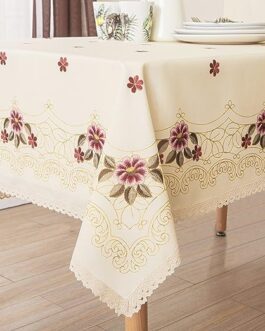 Wewoch Decorative Red Floral Print Lace Water Resistant Tablecloth Wrinkle Free and Stain Resistant Fabric Tablecloths for Kitchen Room 60 Inch by 84 Inch